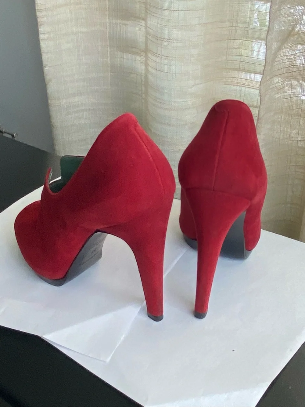 Hermes Red Suede Peep-Toe Stiletto Booties boots slides sandals 37 Italy pumps